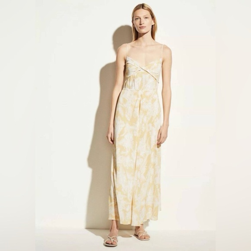 $395 Vince Twist Knot Drape Maxi in Balm Crinkled Tank Dress S